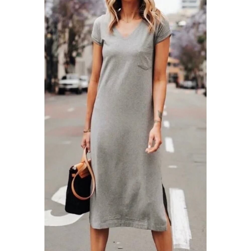 Cuyana Grey V-Neck Maxi T-shirt Dress Women’s Sz. L